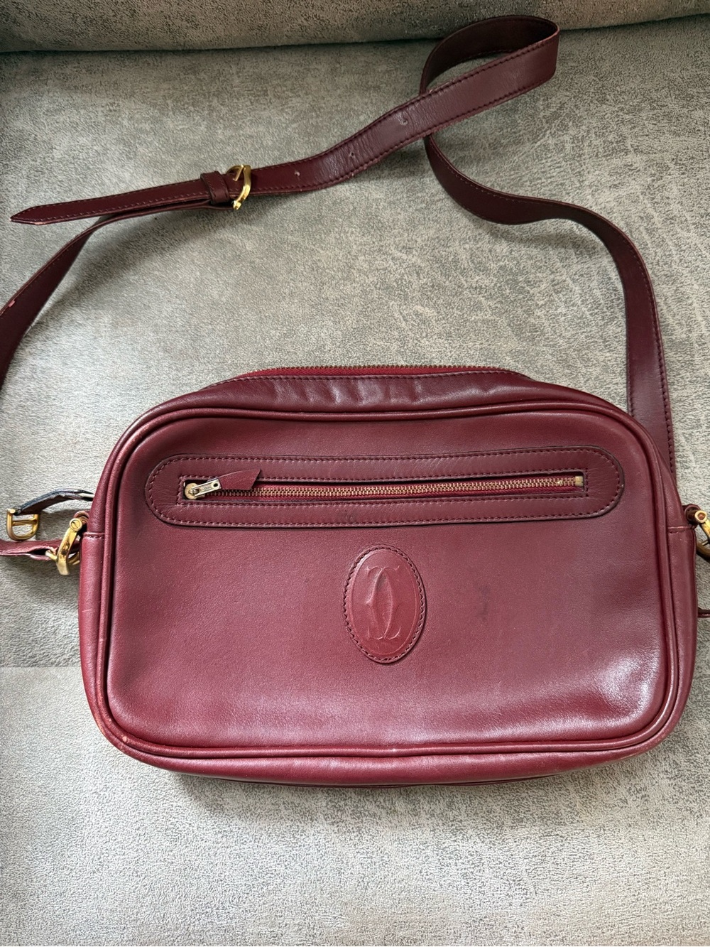 Vintage Cartier Burgundy Leather Shoulder Bag with original Gold-Tone Hardware